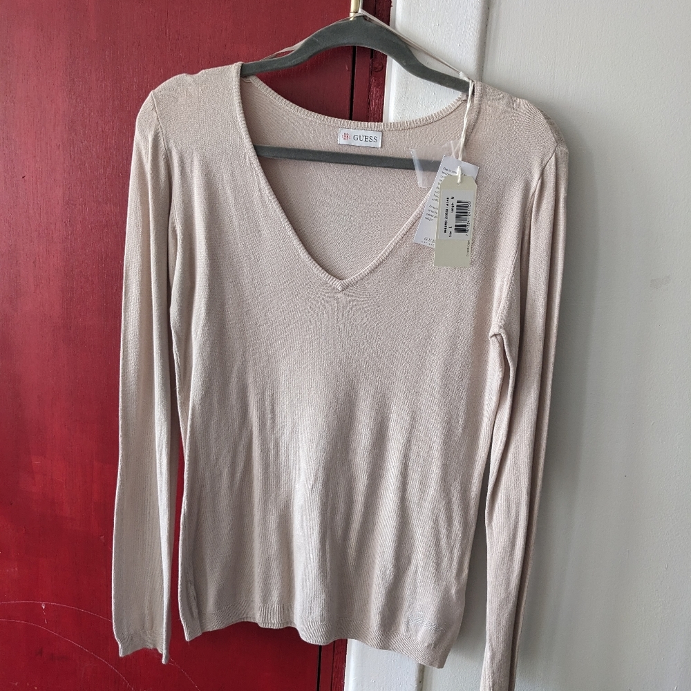 Guess Long Sleeved Top Light Sweater Cream